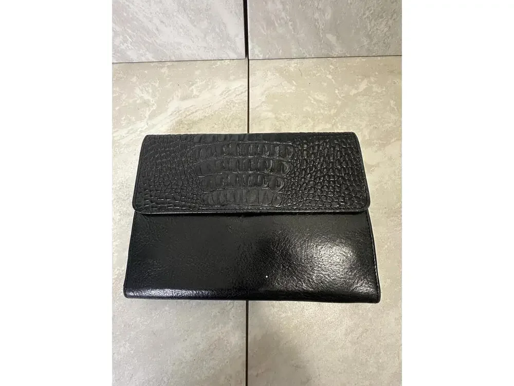 Vintage Brighton black croc-embossed leather snap button organizer/wallet/clutch